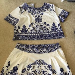 2 piece croptop and shorts set (white and blue)
